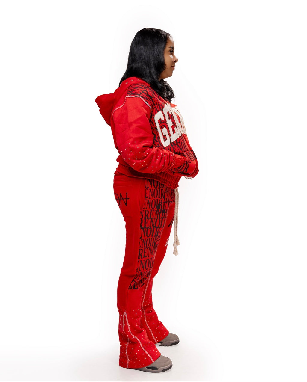 Red Rhinestones Zip sweater