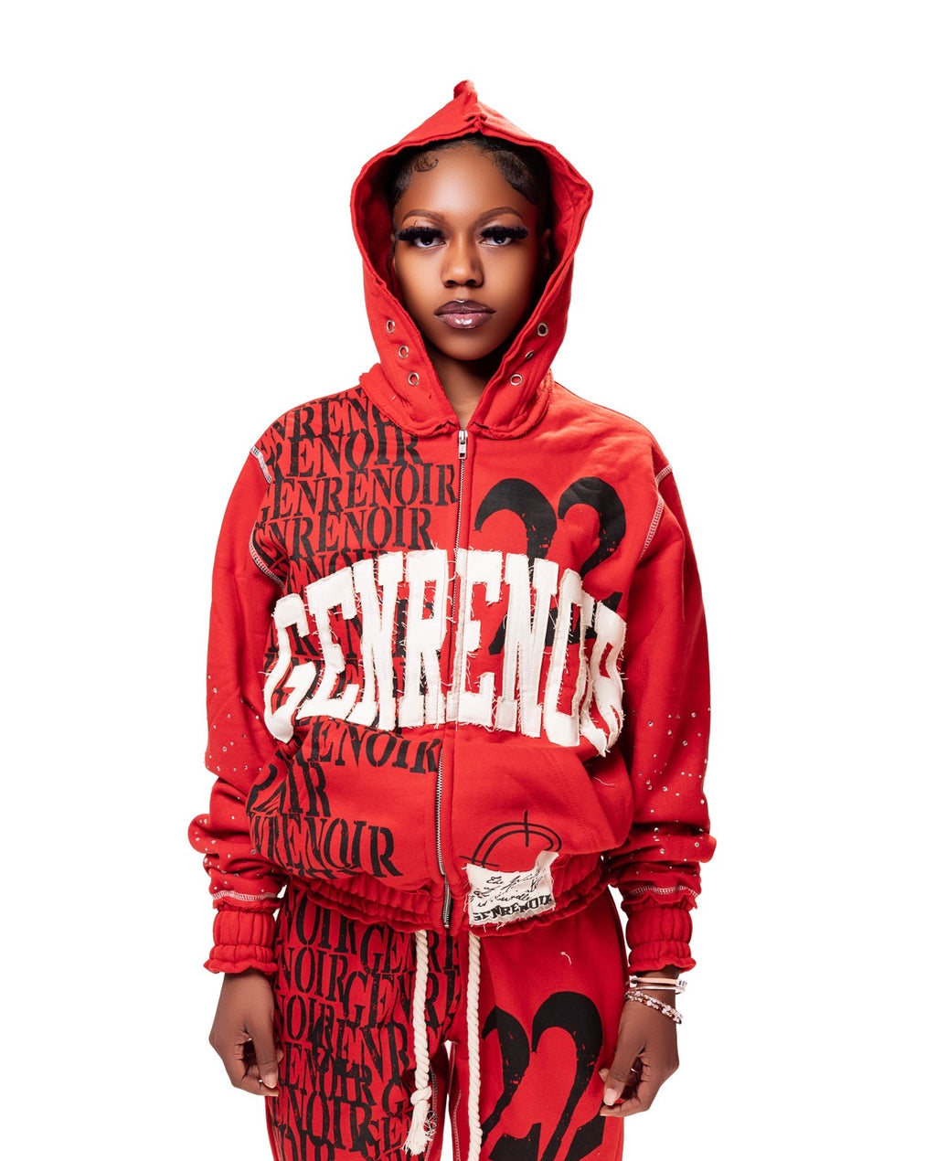 Red Rhinestones Zip sweater